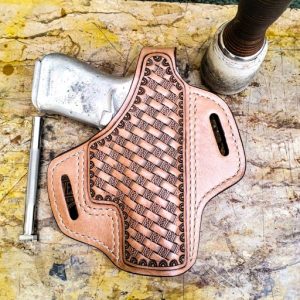 Basket Weave Hand Tooled Tan Color Leather Holster