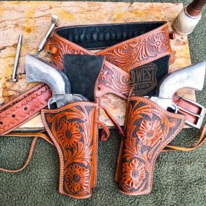 Floral Hand Carved Leather Double Rig