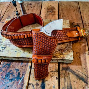 Basket Weave Leather Gun Belt & Western Cross Draw Holster – Handmade