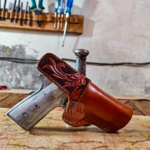 Floral Hand-Carved IWB Leather Holster – Premium Handmade Full Grain Concealed Carry Holster with Steel Clip