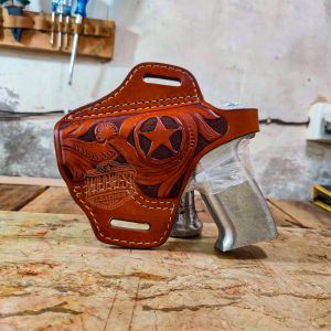 Floral Hand-Carved BBQ Leather Holster &ndash; Premium Handmade Full Grain Gun Holster